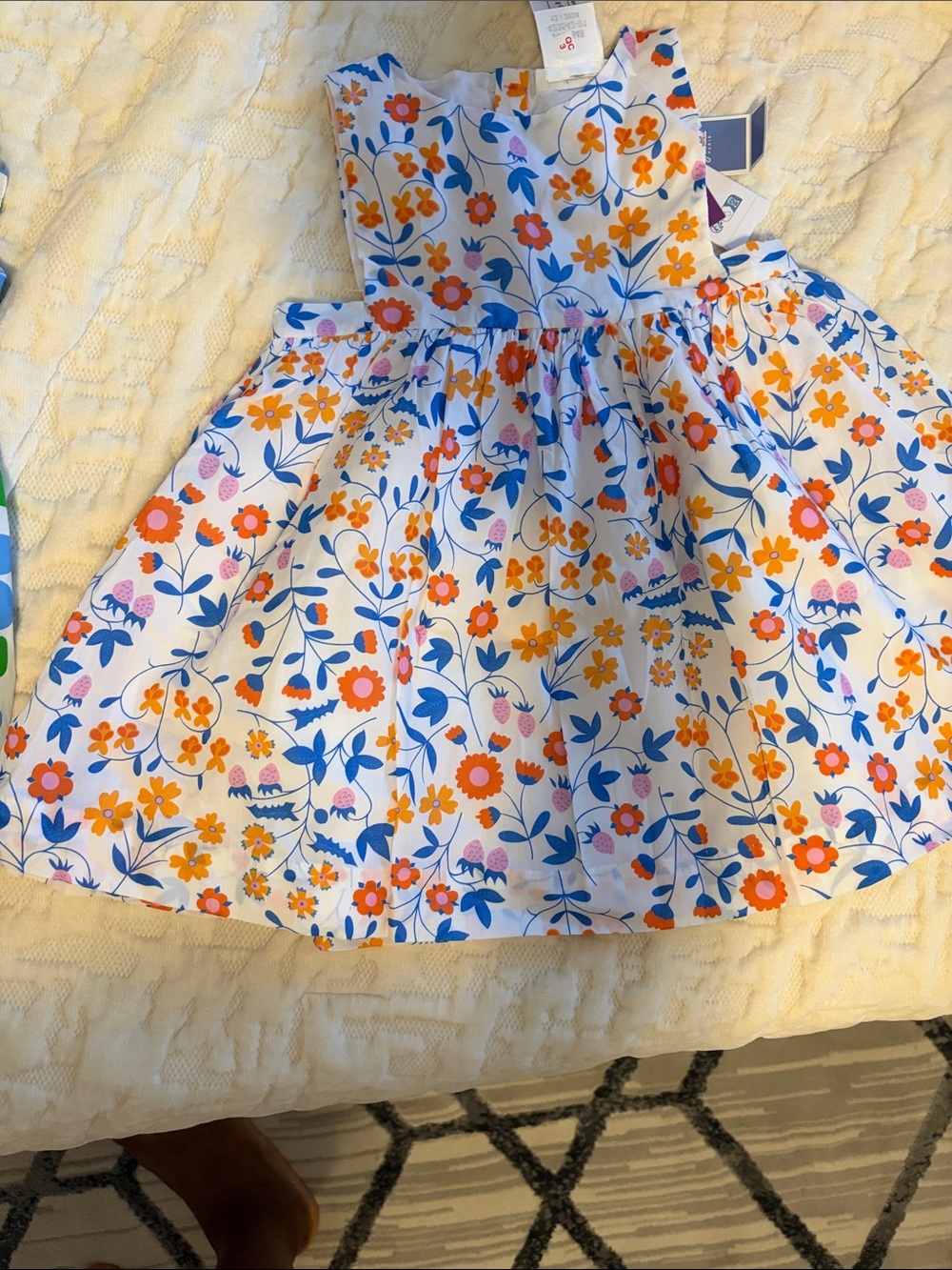 Girls Floral Sundress in White with Orange & Blue Flowers jacadi